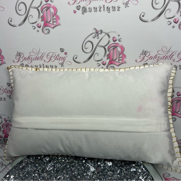 Falalala pillow Christmas decor white gold shimmer embroidered XMAS holidays - Picture 7 of 8